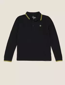 Хлопковая футболка-поло с длинным рукавом