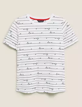 Хлопковая футболка прямого кроя из чистого хлопка со слоганом