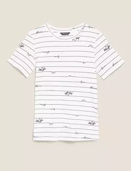 Хлопковая футболка прямого кроя с тропическим принтом