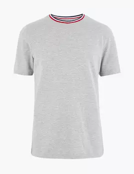 Хлопковая футболка с контрастным вырезом