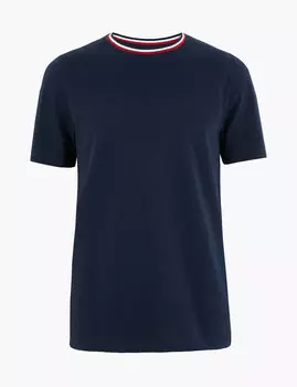 Хлопковая футболка с контрастным вырезом