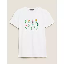 Хлопковая футболка с круглым вырезом и цветочным принтом, Marks&amp;Spencer