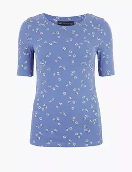 Хлопковая футболка с мелким принтом "ромашки"