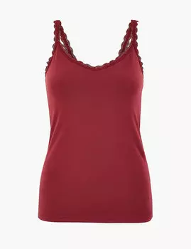 Хлопковая майка софттач с кружевной отделкой