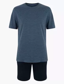 Хлопковая мужская пижама: футболка в полоску и шорты