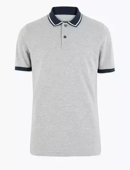 Хлопковая рубашка-поло с контрастным воротником