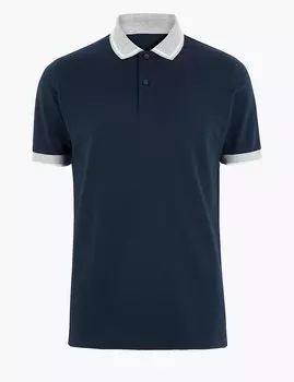 Хлопковая рубашка-поло с контрастным воротником