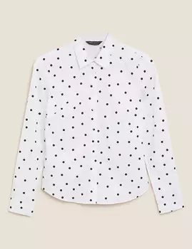 Хлопковая рубашка с длинным рукавом в горошек