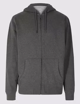 Хлопковая толстовка приталенного кроя на молнии с капюшоном