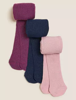 Хлопковые колготки в рубчик с блестками (3 пары)