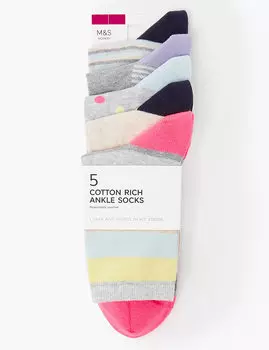 Хлопковые носки с принтом "горошек" и "полоски" (5 пар)