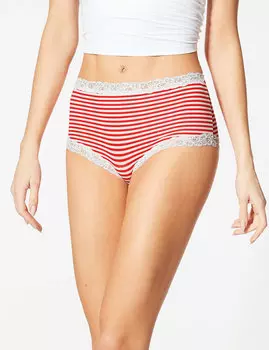 Хлопковые трусики-шортики с высокой посадкой и кружевом