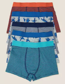 Хлопковые трусы с принтом Динозавры и полоски (5 шт)