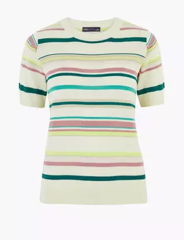 Хлопковый джемпер в полоску с коротким рукавом