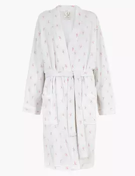 Хлопковый халат с вафельной текстурой и лиственным принтом