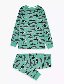 Хлопковый пижамный комплект с акулами и китами