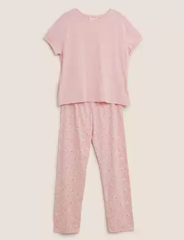 Хлопковый пижамный комплект с цветочным принтом