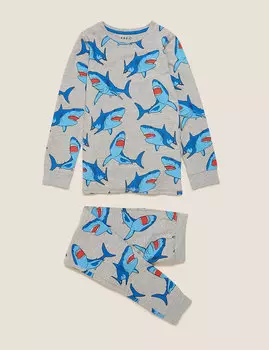 Хлопковый пижамный комплект с изображением акул