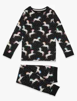Хлопковый пижамный комплект с принтом Единороги