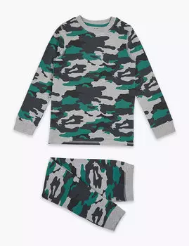 Хлопковый пижамный комплект с принтом Камуфляж