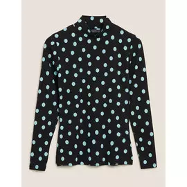 Хлопковый приталенный топ в горошек с воротником-стойкой, Marks&amp;Spencer