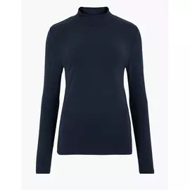 Хлопковый топ с длинными рукавами и воротником-стойкой, Marks&amp;Spencer