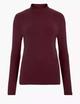 Хлопковый топ с длинными рукавами и воротником-стойкой