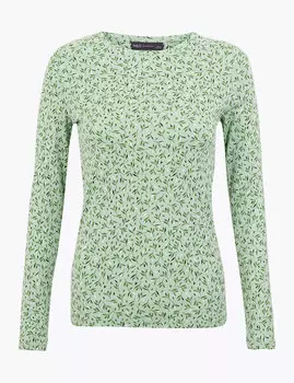 Хлопковый топ с мелким принтом "листики"