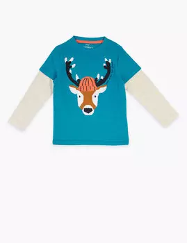 Хлопковый топ с вышитым изображением оленя