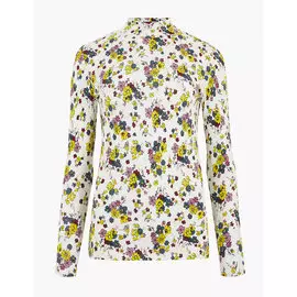 Хлопковый топ с высоким воротником и цветочным принтом, Marks&amp;Spencer