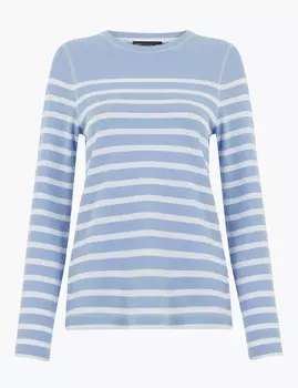 Хлопковый женский топ в полоску с длинными рукавами