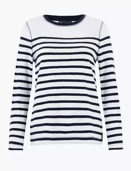 Хлопковый женский топ в полоску с длинными рукавами