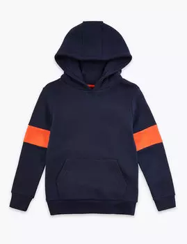 Худи с капюшоном и контрастными вставками на рукавах