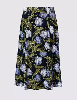 Юбка А-силуэт длины миди с цветочным принтом