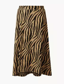 Юбка А-силуэта миди с животным принтом