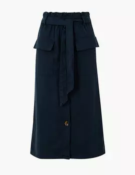 Юбка А-силуэта с широким поясом и большими карманами