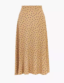 Юбка-миди расклешенного кроя в горошек