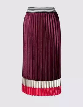 Юбка-плиссе длины миди в стиле колор-блок