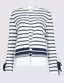 Кардиган из 100%-го хлопка в полоску с завязками на рукавах