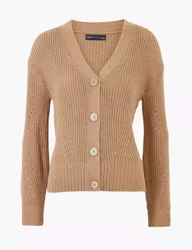 Кардиган на пуговицах из хлопка в рубчик