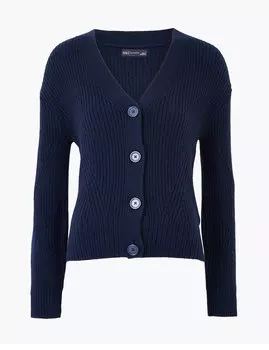 Кардиган на пуговицах из хлопка в рубчик