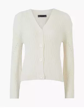 Кардиган на пуговицах из хлопка в рубчик