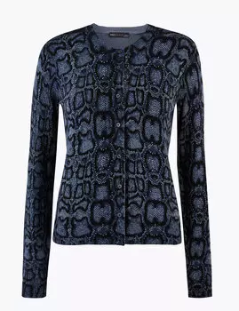 Кардиган с круглым вырезом и анималистическим принтом