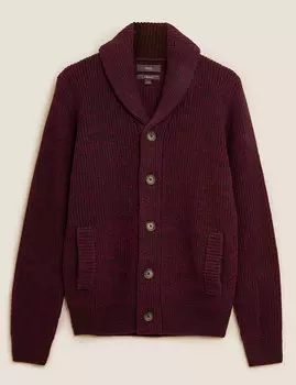 Кардиган с массивным шалевым воротником и добавлением шерсти