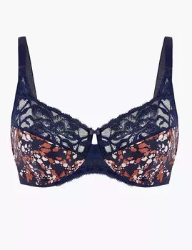 Классический бюстгальтер с мягкой чашкой F-H и принтом "дикие цветы"