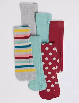 Колготки в горошек, полоску и рубчик для девочки (3 пары)