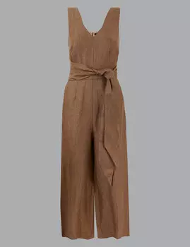 Комбинезон льняной без рукавов с V-образной горловиной
