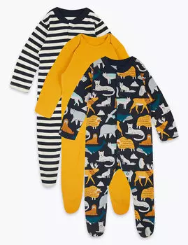 Комбинезон-слип с длинным рукавом из органического хлопка (3 шт)