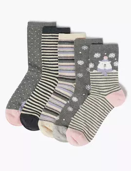 Комплект хлопковых носков с новогодним принтом (5 пар)