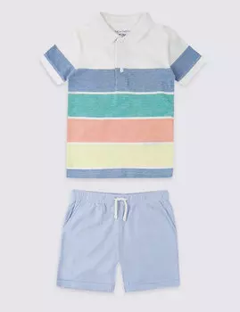 Комплект из 2-х предметов для мальчика: футболка-поло колор блок и шорты из 100%-го хлопка